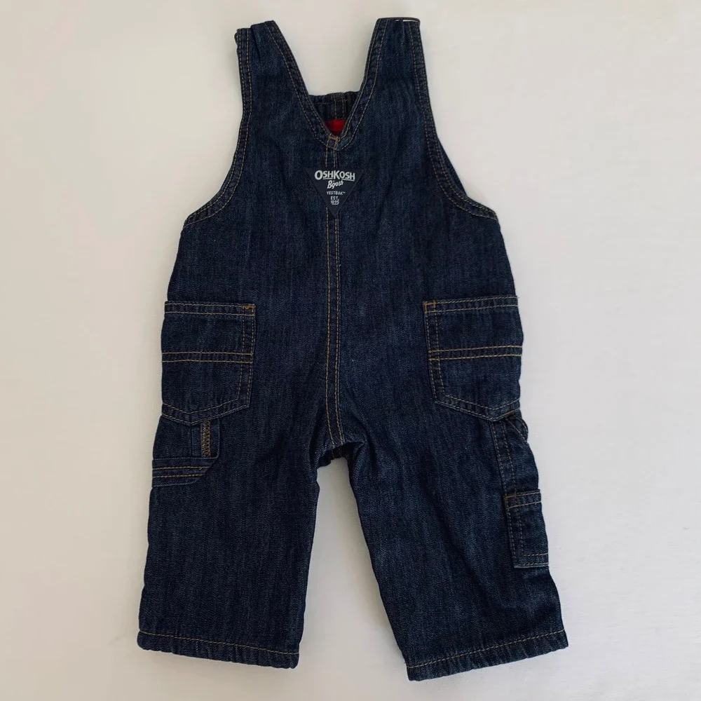 OshKosh Bgosh Denim Carpenter Overalls Baby‎ 3M Dark Wash Flannel Lined Plaid